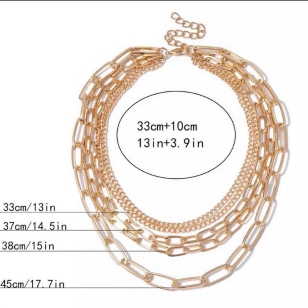 NEW💎18K Gold Multi Layer Punk Chain Necklace - Picture 6 of 8